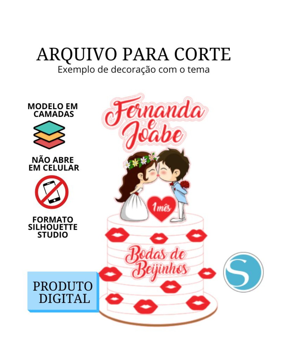 Arquivo de Corte Topo de Bolo - Bodas de Beijinho - Imagem 2