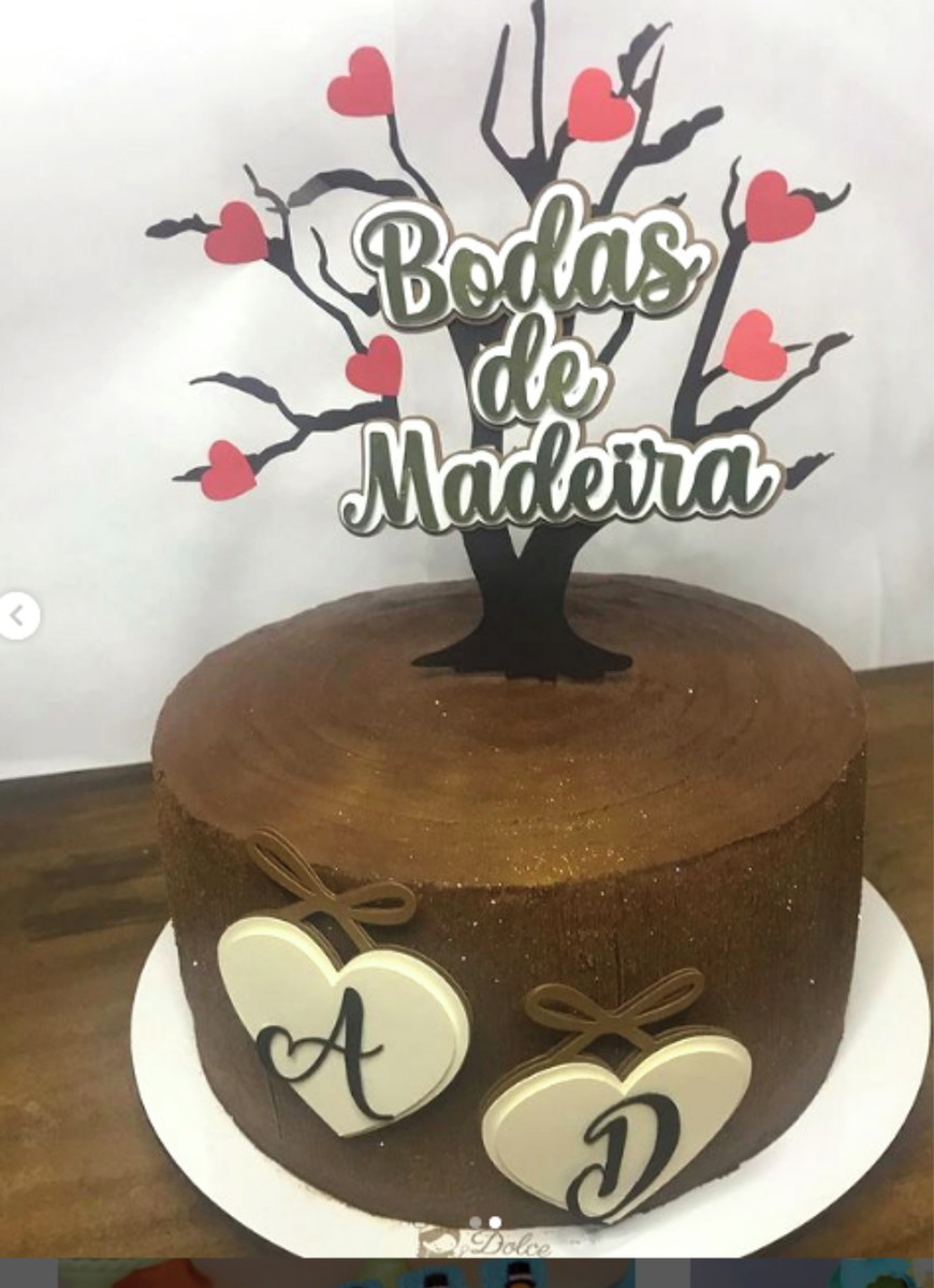 Arquivo de Corte Topo de Bolo Bodas de Madeira Studio 01