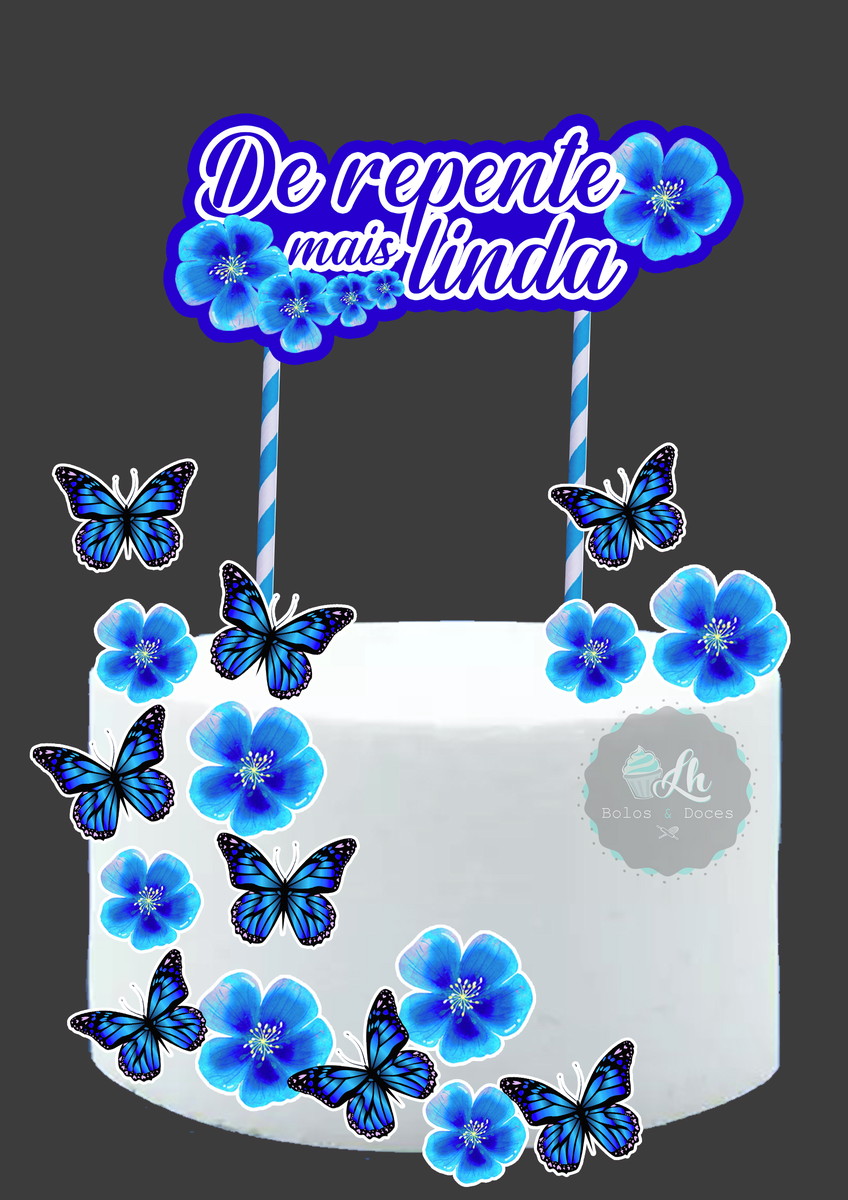Arquivo Digital Topo de Bolo Borboletas Azul #1 Pdf/jpg