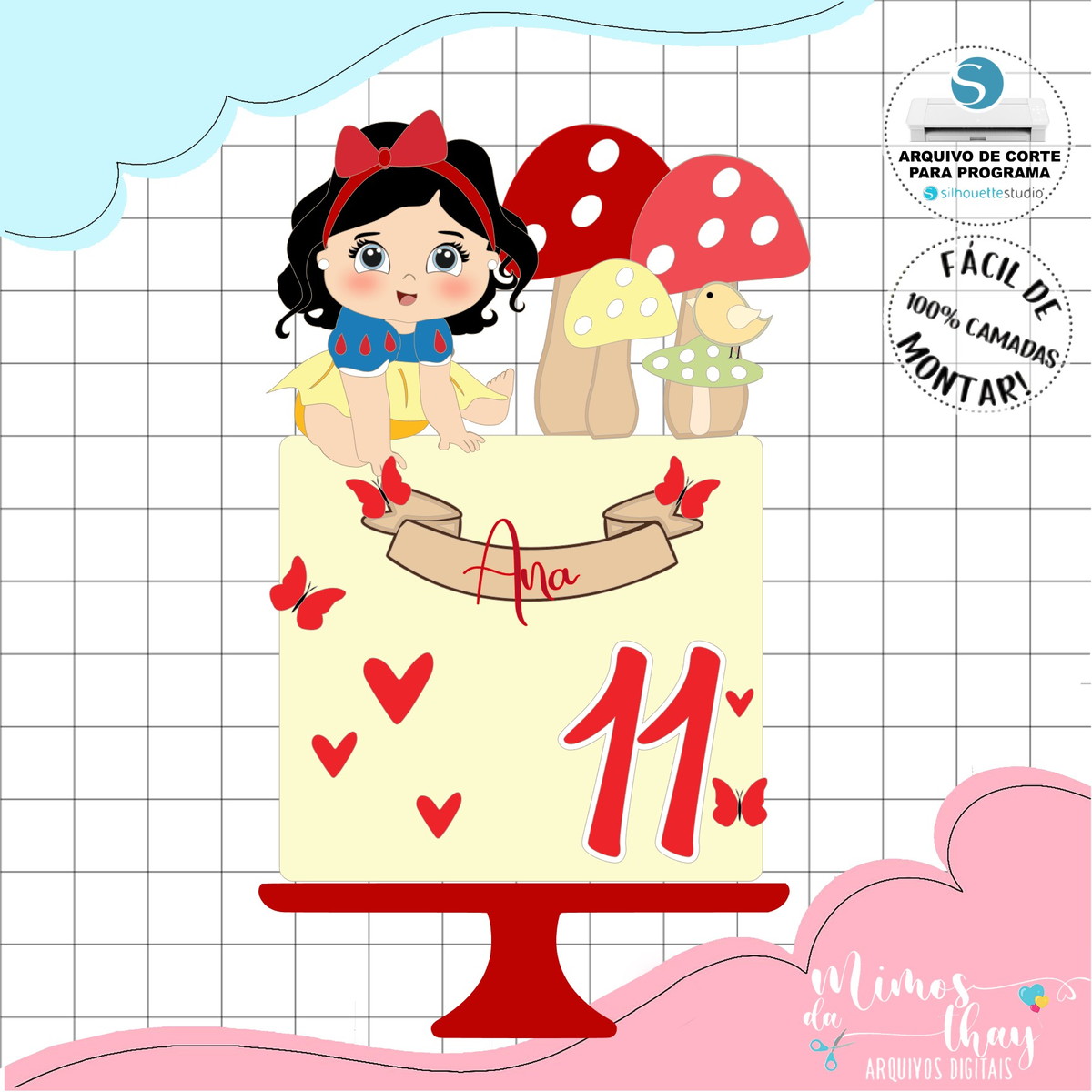 Arquivo de Corte: Topo de Bolo Branca de Neve Cute 025