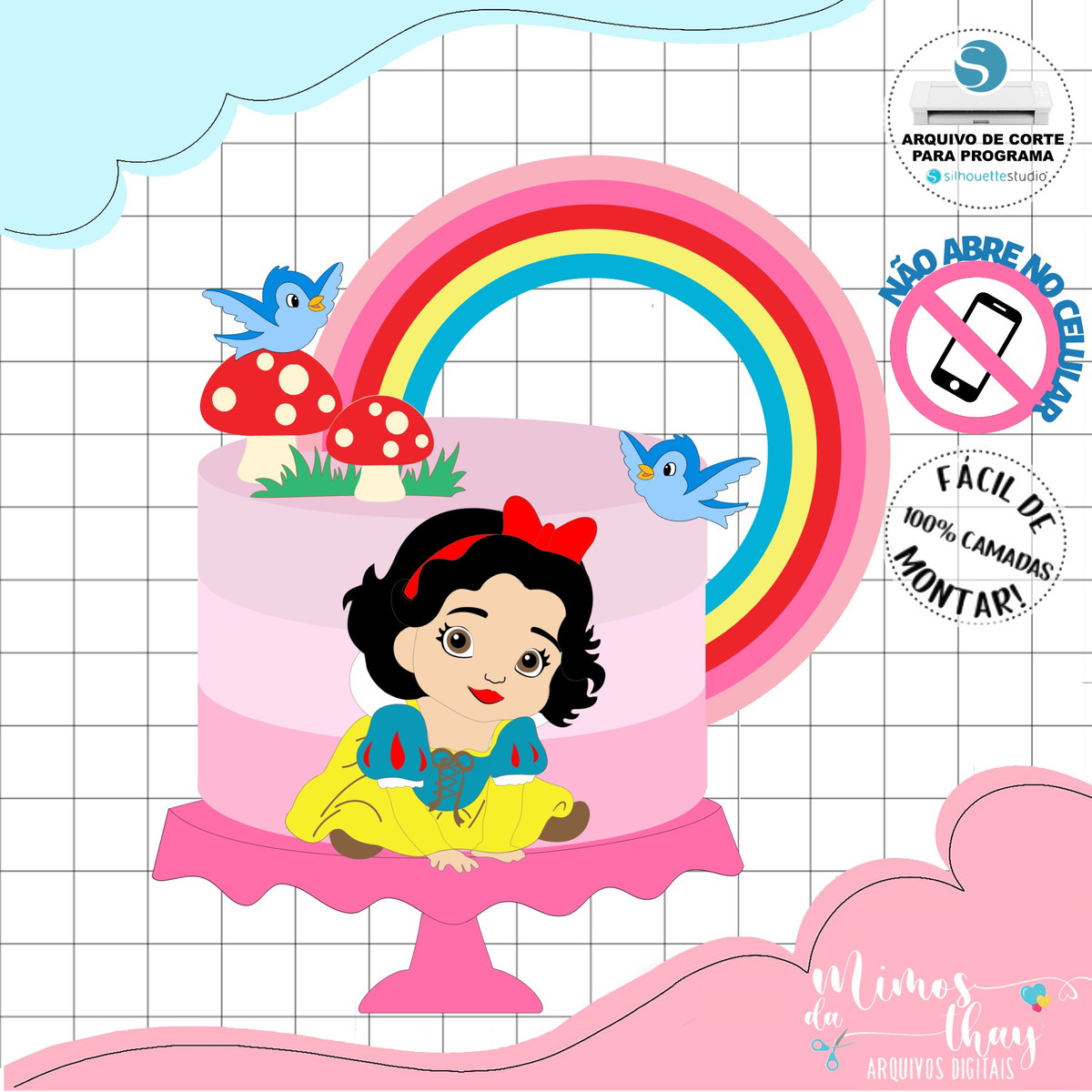 Arquivo de Corte Topo de Bolo Branca de Neve e Arco Iris 027