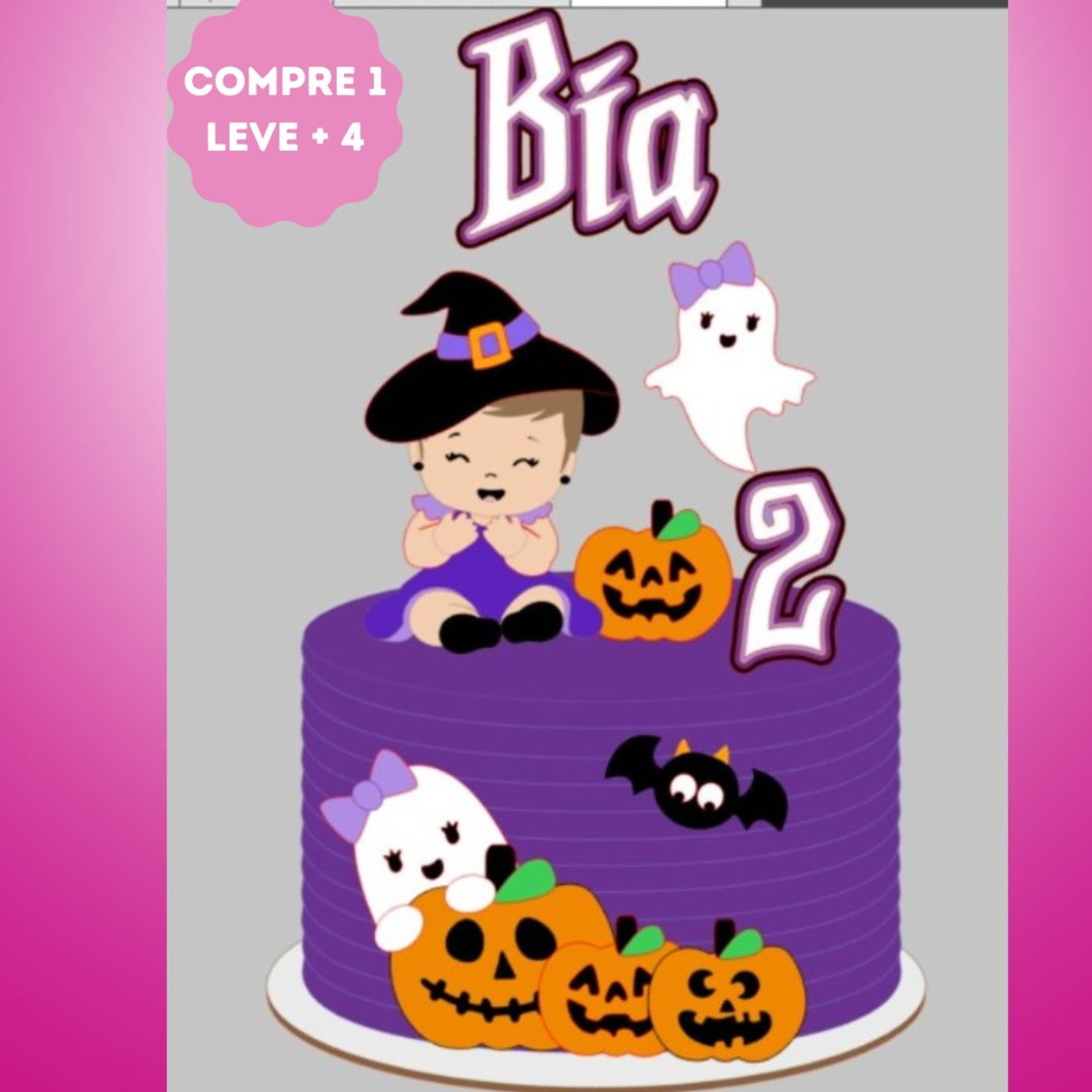 Arquivo de Corte Topo de Bolo Bruxinha Baby com Fantasminha