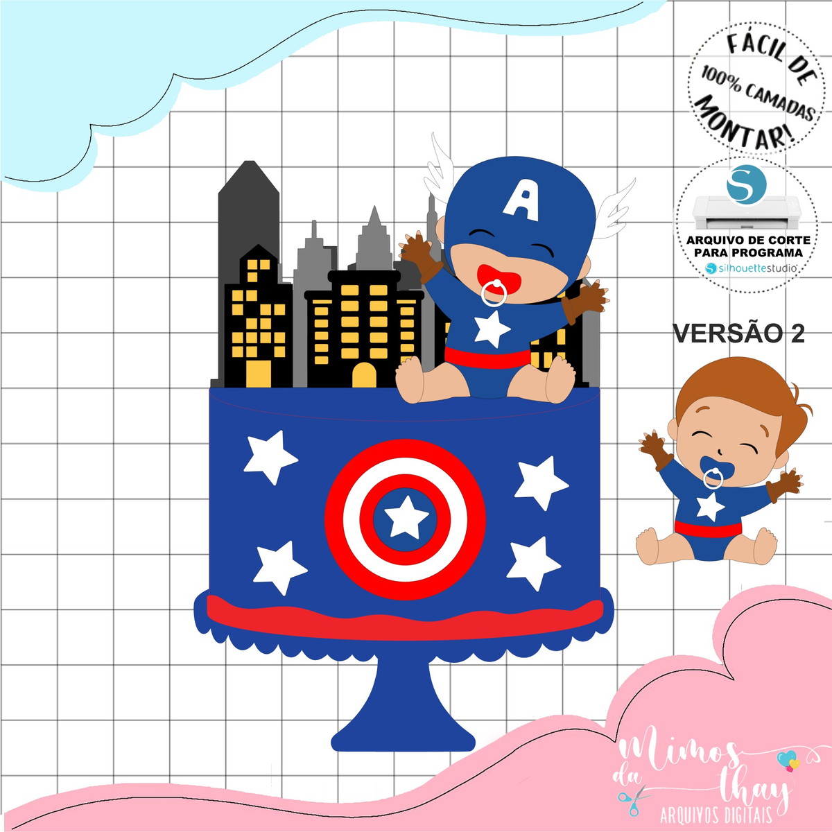 Arquivo de Corte: Topo de Bolo Capitão América Baby 005