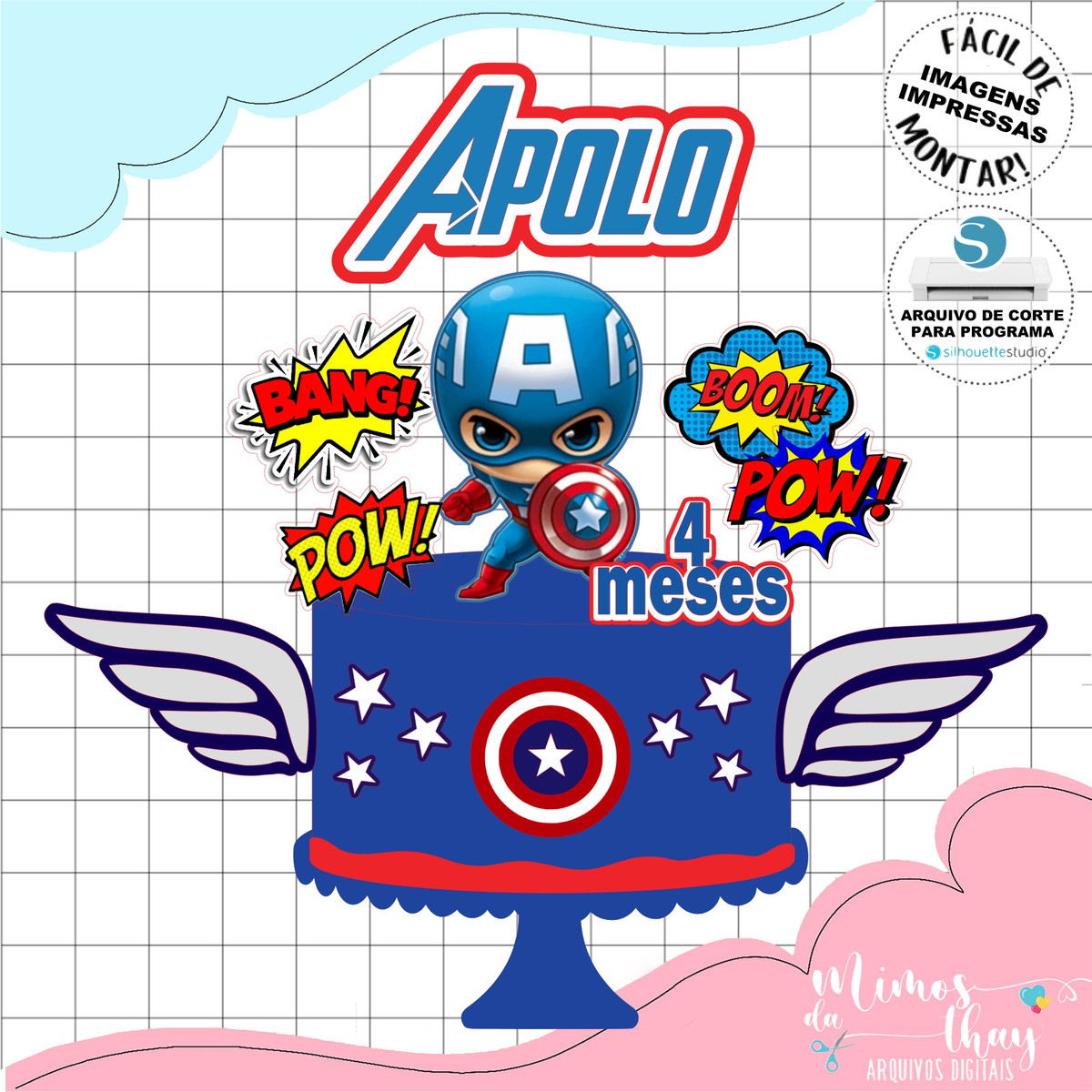 Arquivo de Corte: Topo de Bolo Capitão América Baby 009