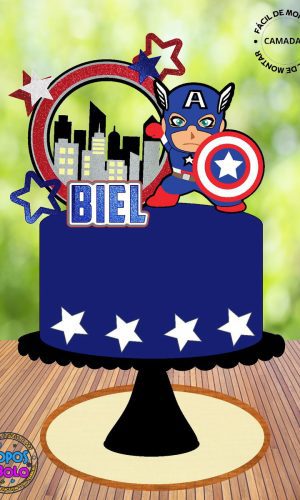 Arquivo de Corte Topo de Bolo Capitão America Cute Camadas