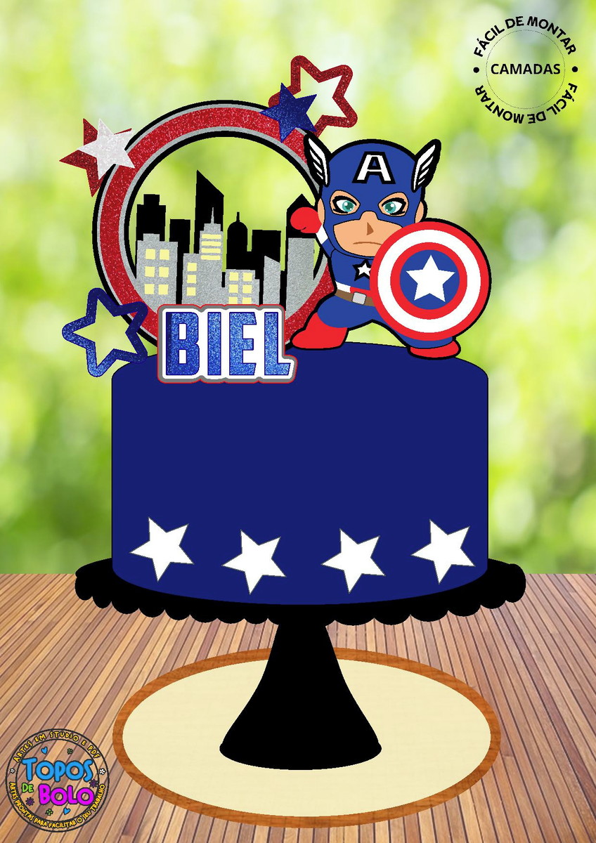 Arquivo de Corte Topo de Bolo Capitão America Cute Camadas