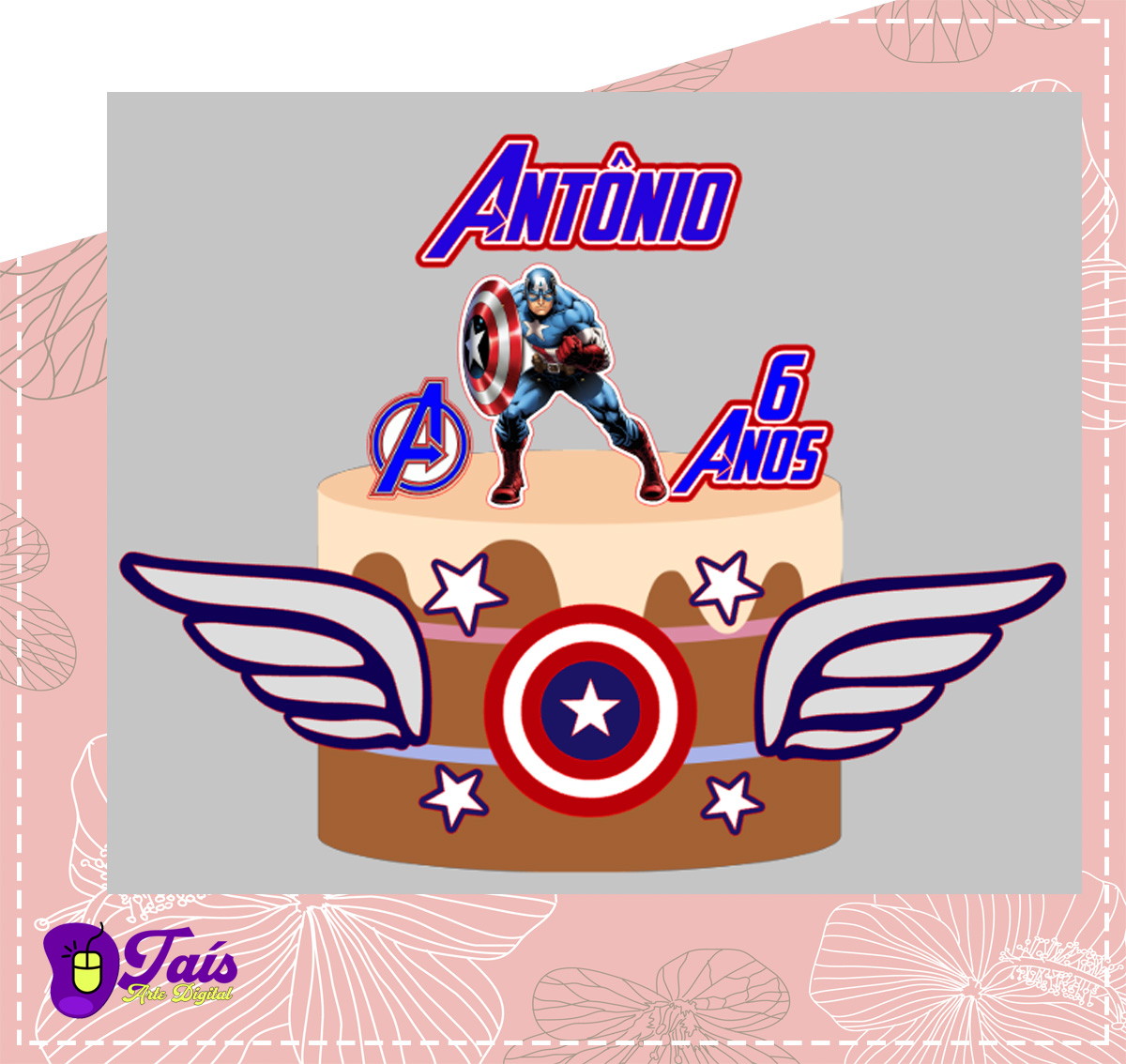 Arquivo de Corte Topo de Bolo Capitão América - Studio e PDF
