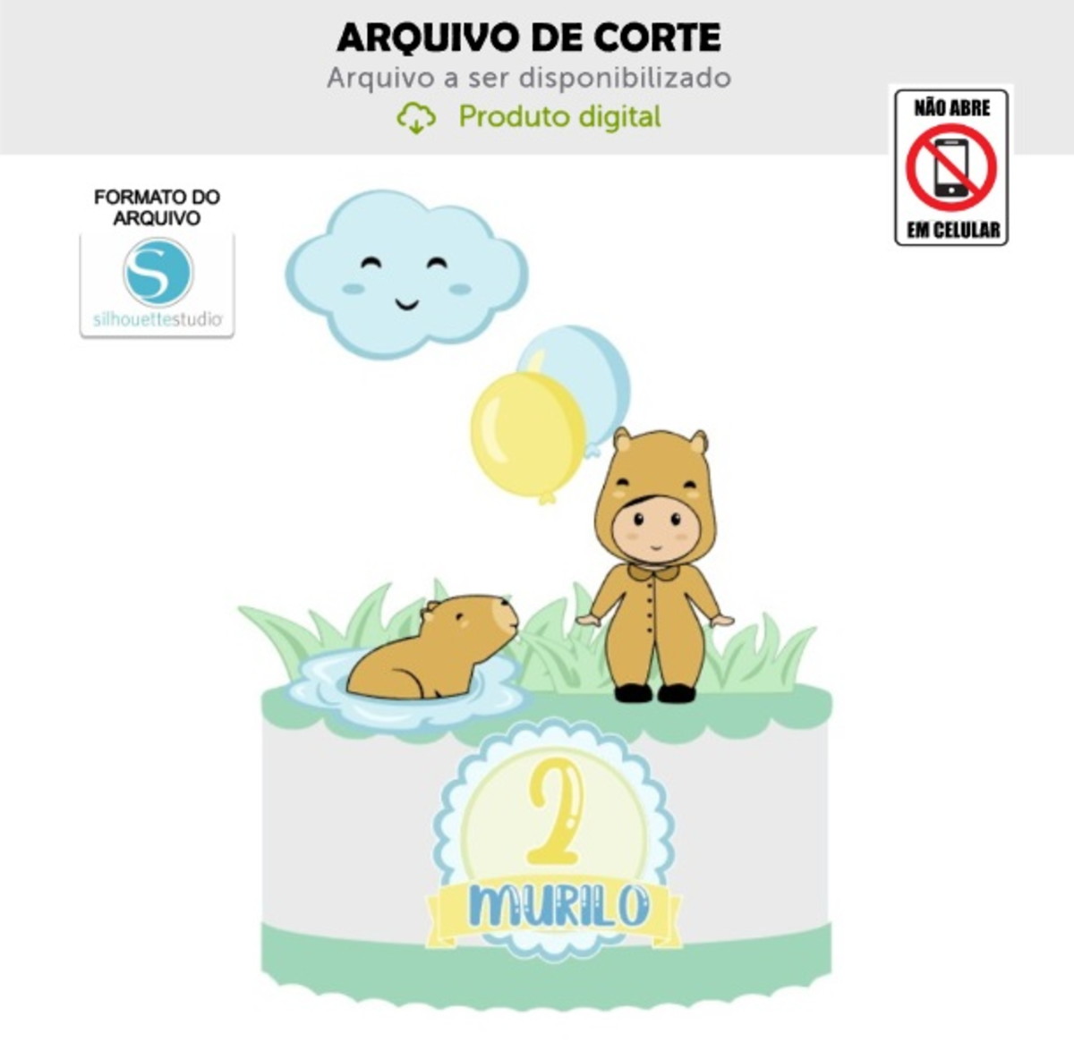 Arquivo de Corte Topo de Bolo Capivara Menino