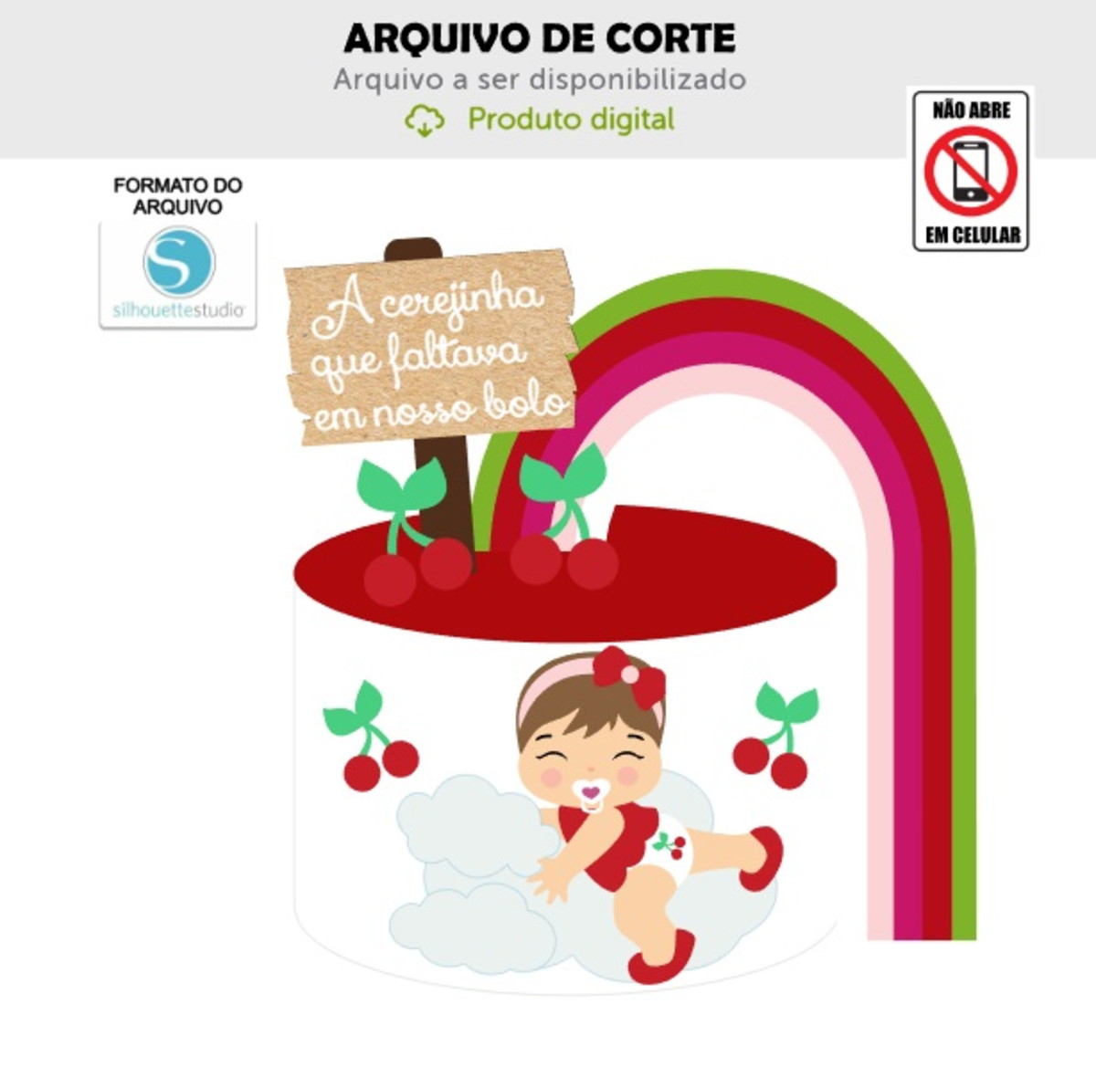 Arquivo de Corte Topo de Bolo Cerejinha Baby