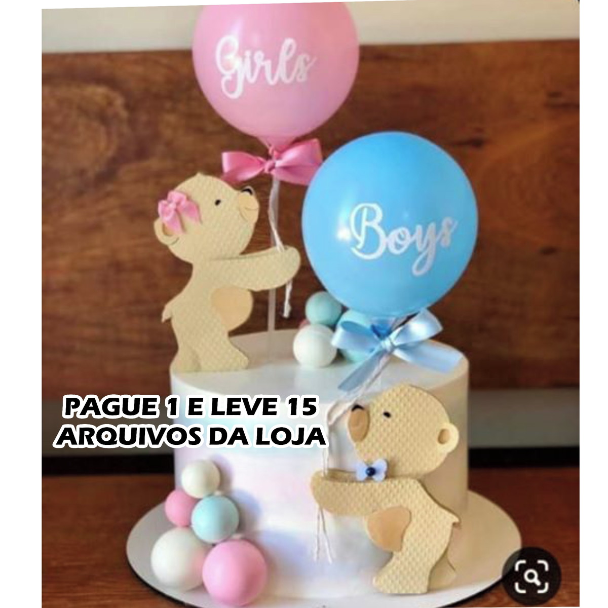 Arquivo de Corte Topo de Bolo Chá Revelação Ursinhos 1 - Imagem 2