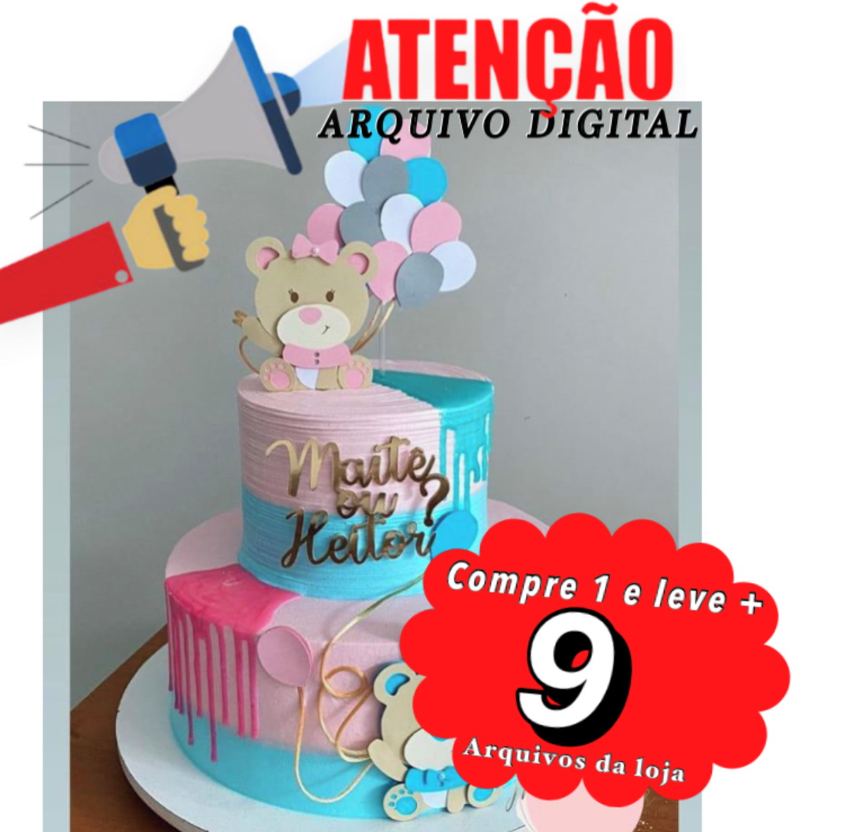 Arquivo de Corte Topo de Bolo Cha Revelacao Ursinhos