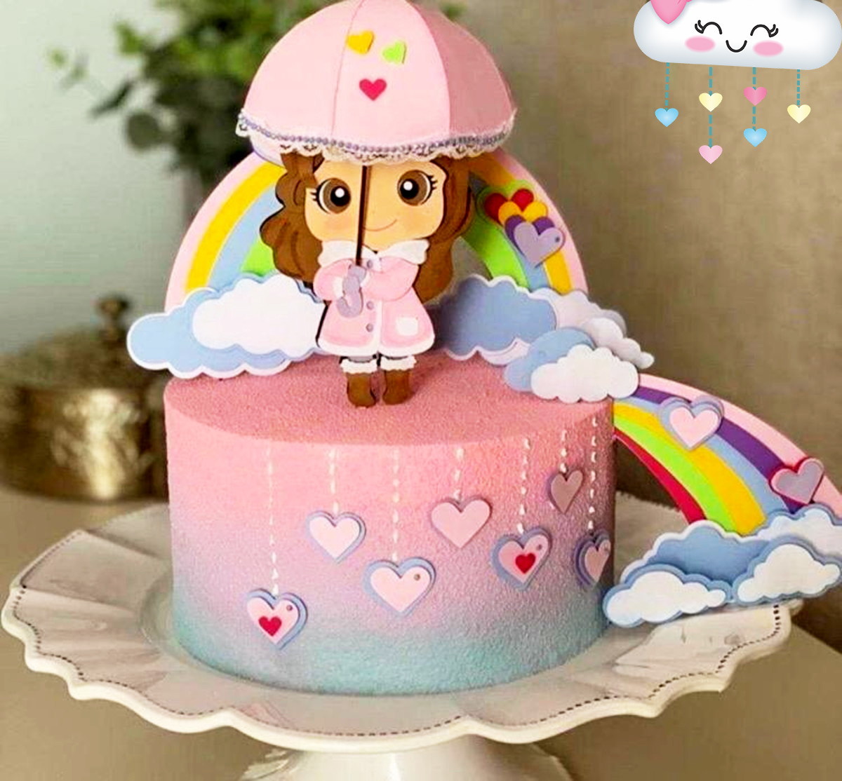 Arquivo de Corte Topo de Bolo Chuva de Amor Menina -008