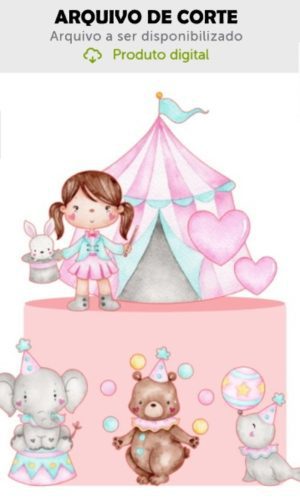 Arquivo de Corte Topo de Bolo Circo Rosa Aquarelado