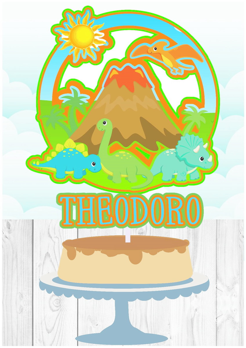Arquivo de Corte Topo de Bolo Circular Dinossauro Baby #ab