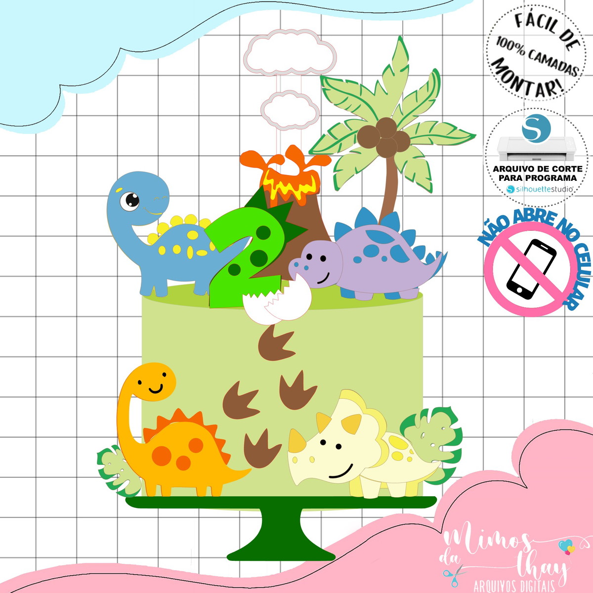 Arquivo de Corte: Topo de Bolo Dinossauro Cute 041