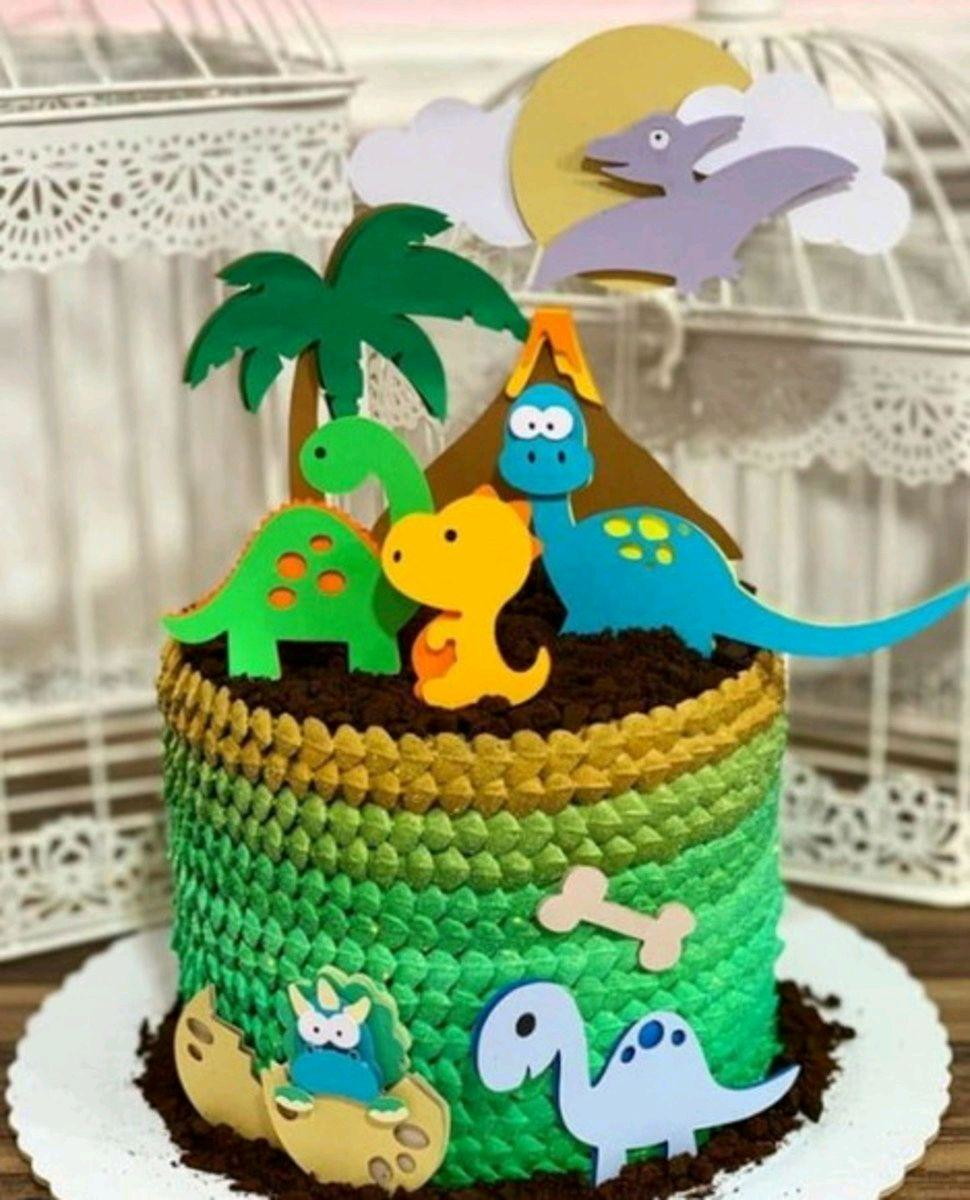 Arquivo de Corte Topo de Bolo Dinossauro Cute Camadas (2639)
