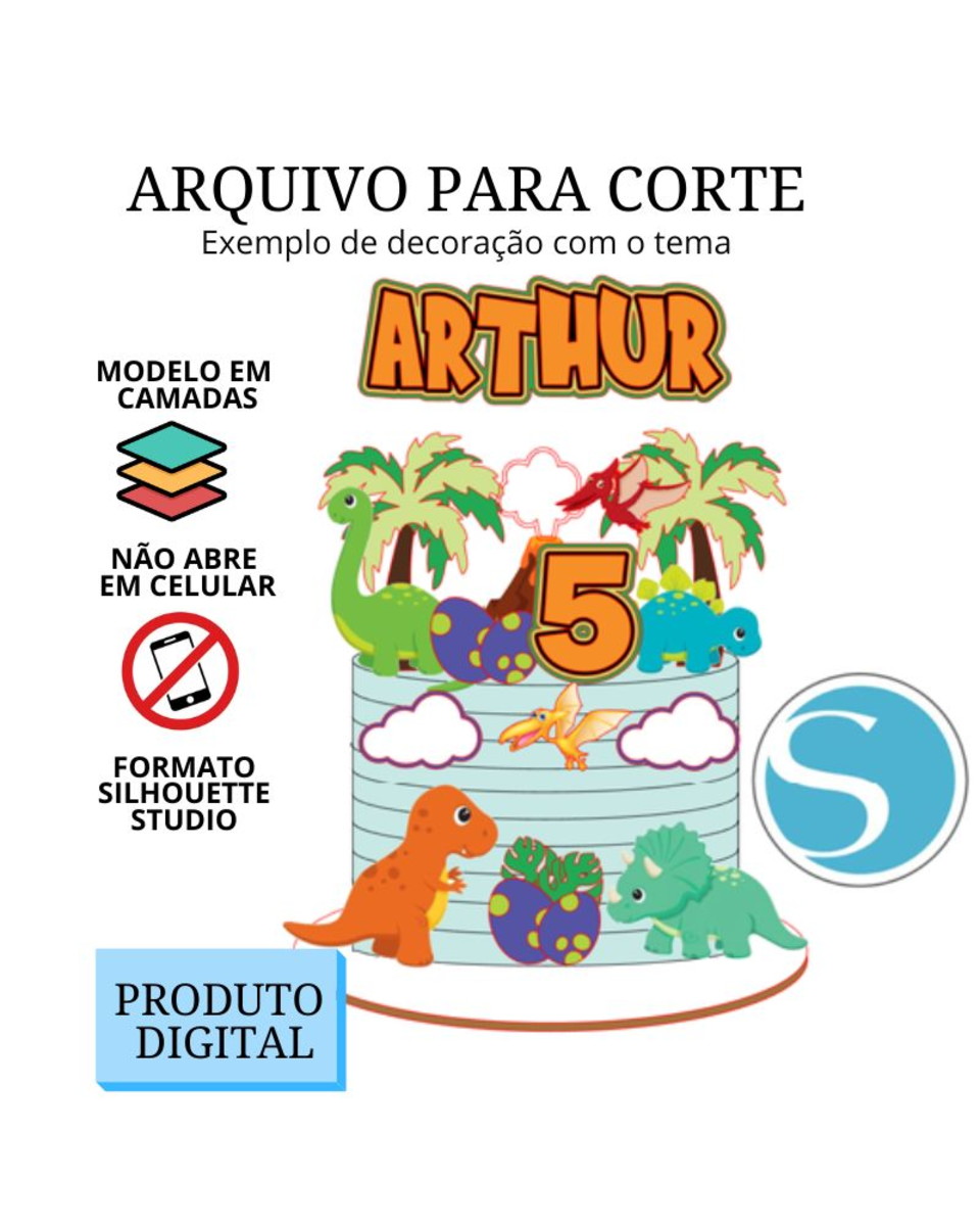 Arquivo de Corte Topo de Bolo - Dinossauro Cute - Imagem 2
