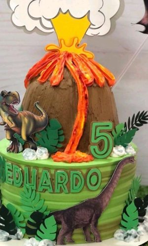 Arquivo de corte Topo de bolo Dinossauro e Vulcão