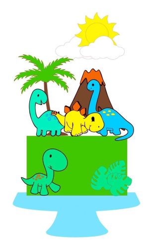 Arquivo de Corte Topo de Bolo Dinossauro em Camadas
