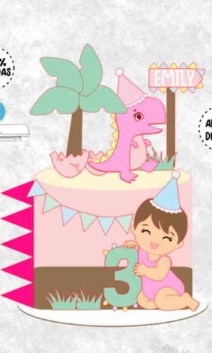 Arquivo de Corte Topo de Bolo Dinossauro Menina Baby