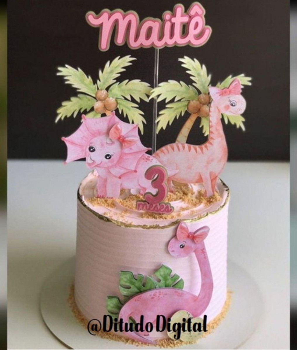 Arquivo De Corte Topo De Bolo Dinossauro Rosa Studio