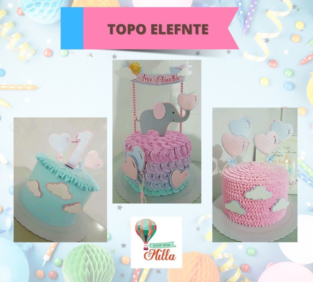 Arquivo de corte topo de bolo elefantes