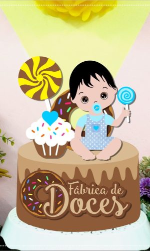 150 - Arquivo de Corte Topo de Bolo Fábrica de Doces Menino