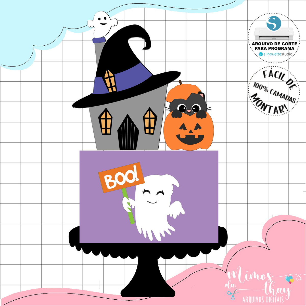 Arquivo de Corte Topo de Bolo Fantasminha Halloween Cute 042