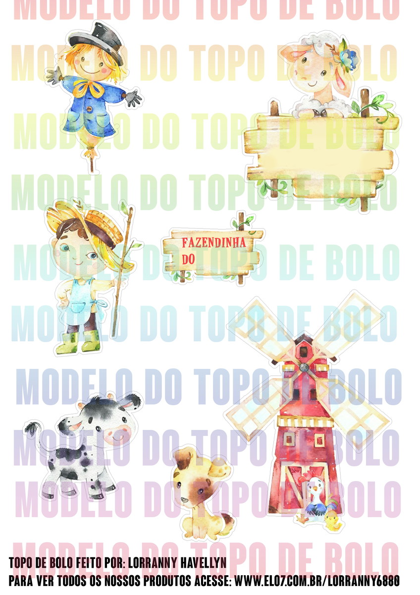 Arquivo de corte Topo de bolo Fazendinha Aquarela #1 PDF/JPG - Imagem 2