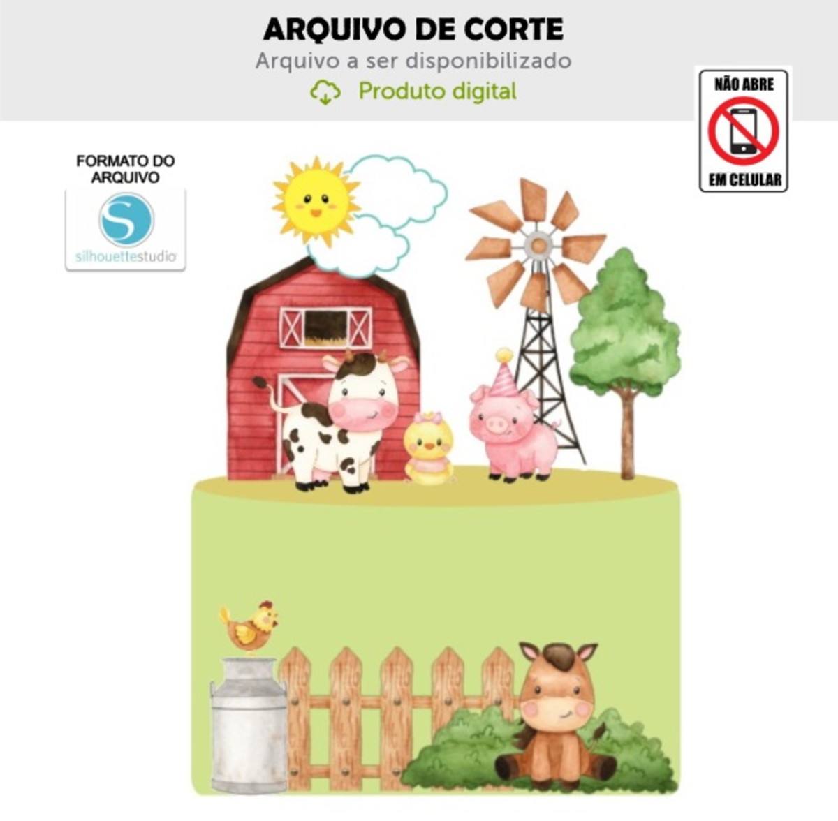 Arquivo de Corte Topo de Bolo Fazendinha Aquarela