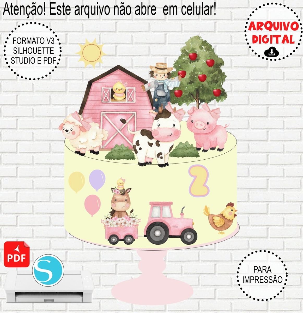 Arquivo de Corte Topo de Bolo Fazendinha Aquarela menina#894