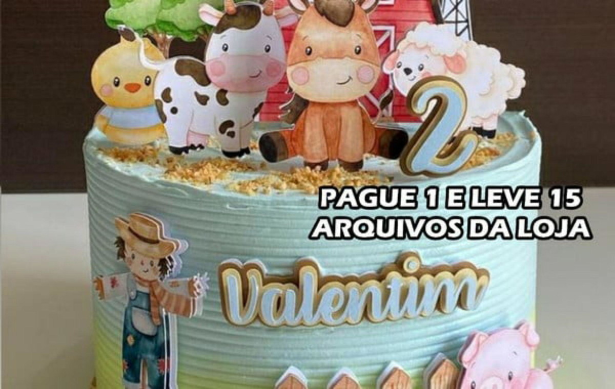 Arquivo de Corte - Topo de Bolo Fazendinha Aquarela