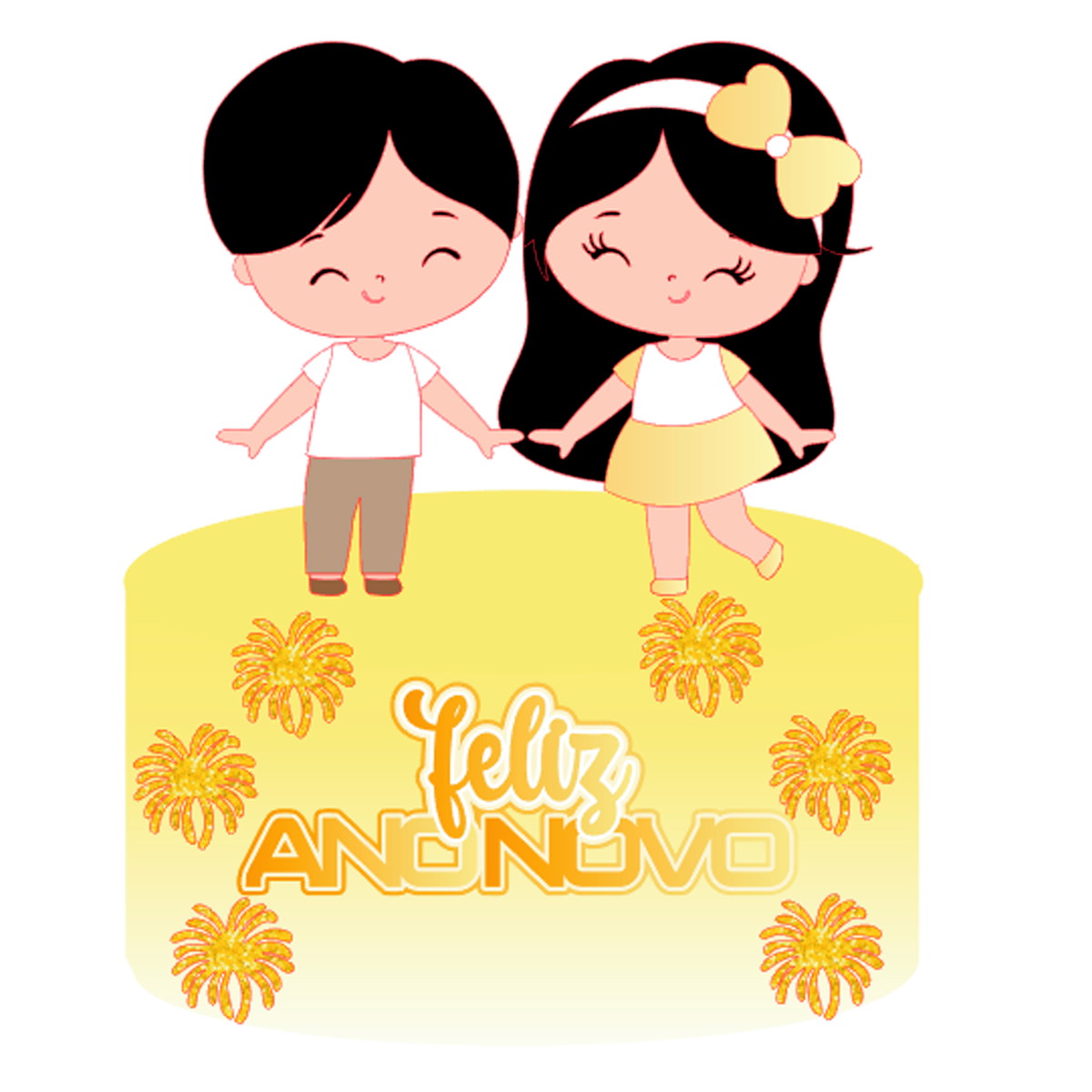 Arquivo de Corte: Topo de Bolo Feliz Ano Novo Casal Cute 039
