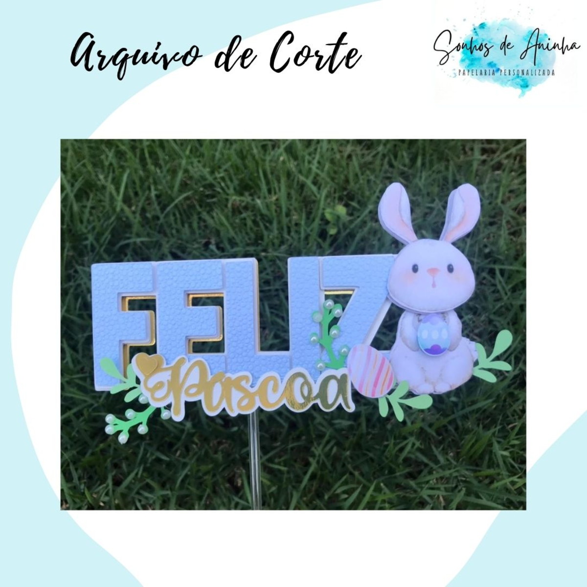 Arquivo de Corte Topo Feliz Páscoa Coelho Aquarela + BRINDES - Imagem 2