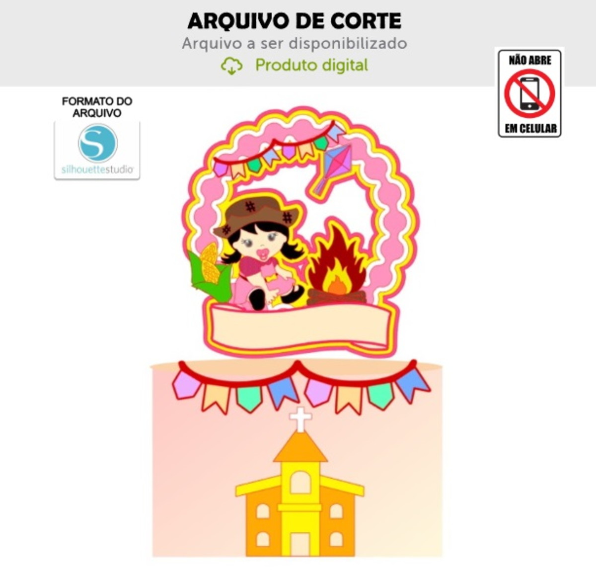 Arquivo de Corte Topo de Bolo Festa Junina Menina