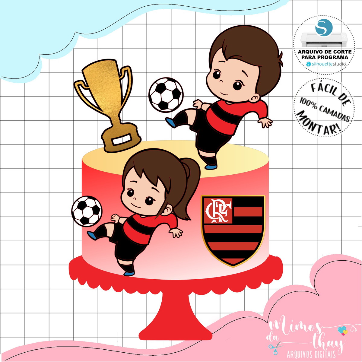 Arquivo de Corte Topo de Bolo Flamengo Menino e Menina 003