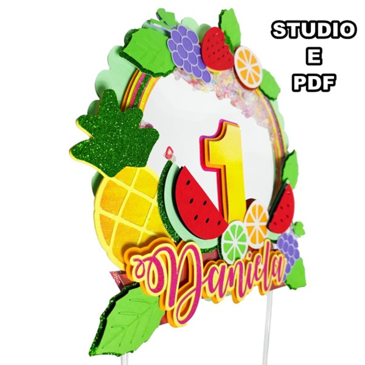 Arquivo de corte topo de bolo frutinhas studio e PDF
