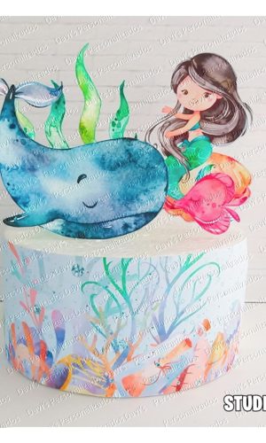 Arquivo de Corte Topo de Bolo Fundo do Mar Aquarela Menina