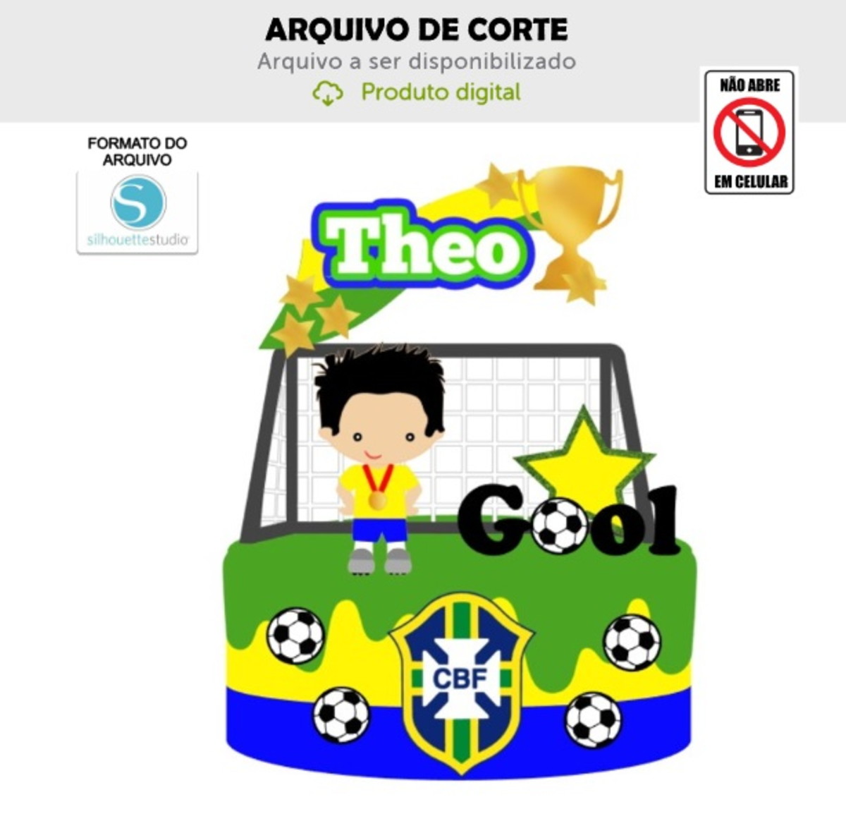 Arquivo de Corte Topo de Bolo Futebol Menino