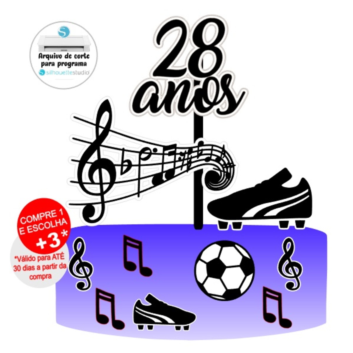 Arquivo de corte topo de bolo futebol - música