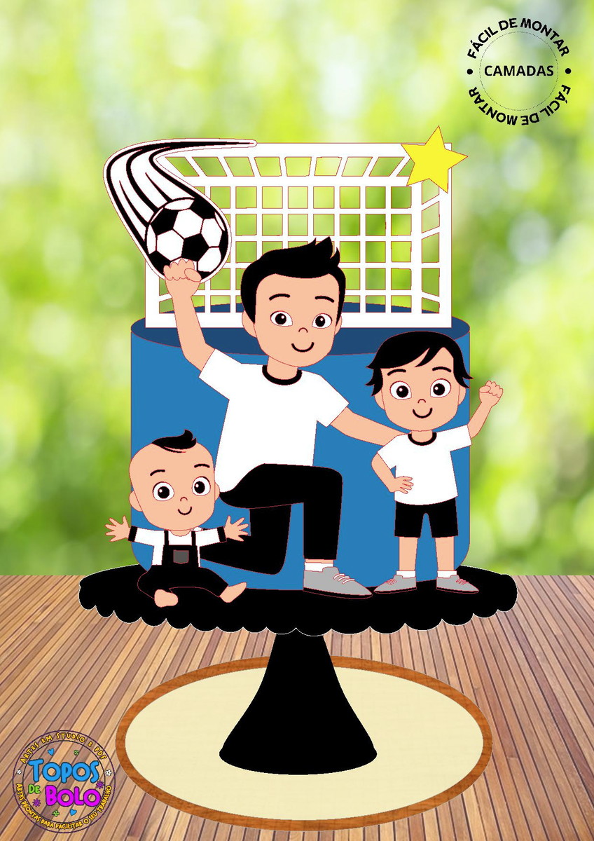 Arquivo de Corte Topo de Bolo Futebol Pai e Filho Camadas