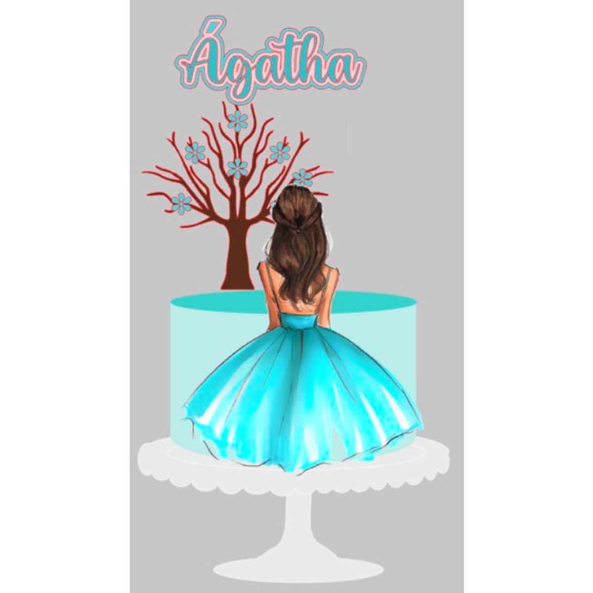 Arquivo de Corte Topo de Bolo Garota de Costas Vestido 8 +br - Imagem 2
