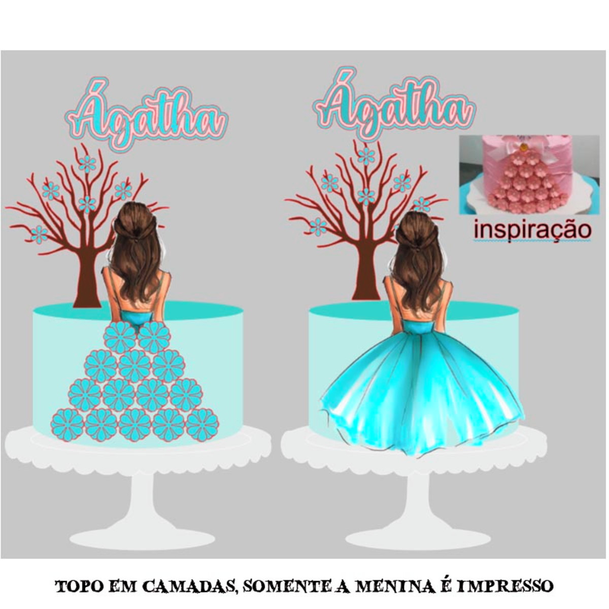 Arquivo de Corte Topo de Bolo Garota de Costas Vestido 8 +br