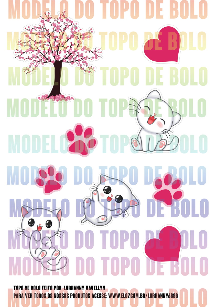Arquivo Digital Topo de Bolo Gatos #2 Pdf/jpg - Imagem 2