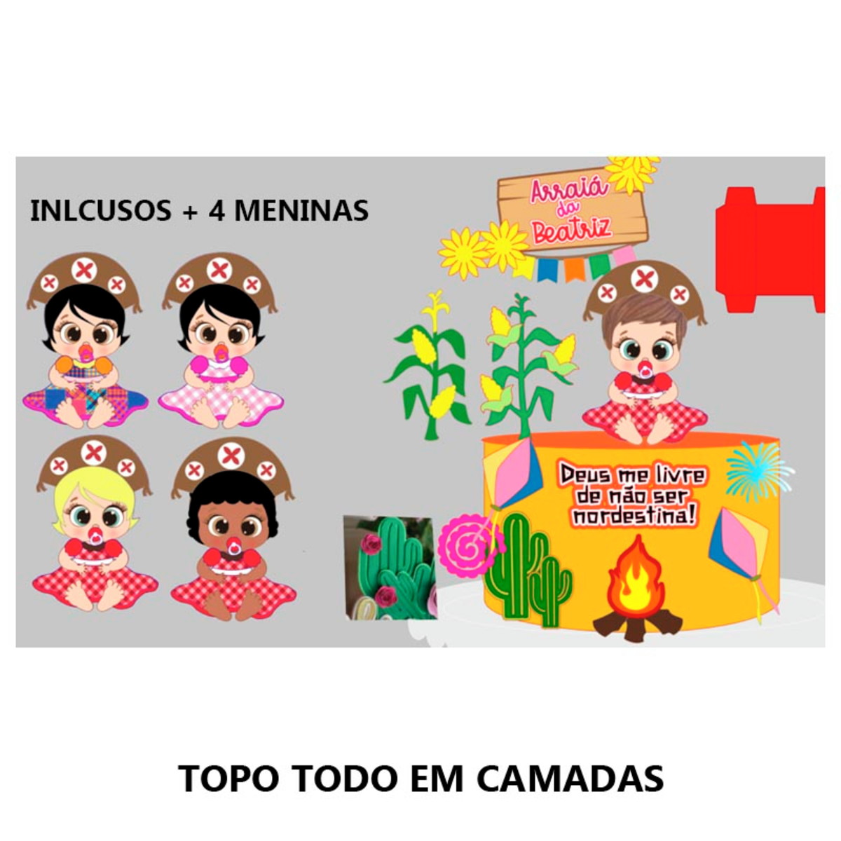 Arquivo de Corte Topo de Bolo Junino Bebê Menina 19 + Brinde - Imagem 2