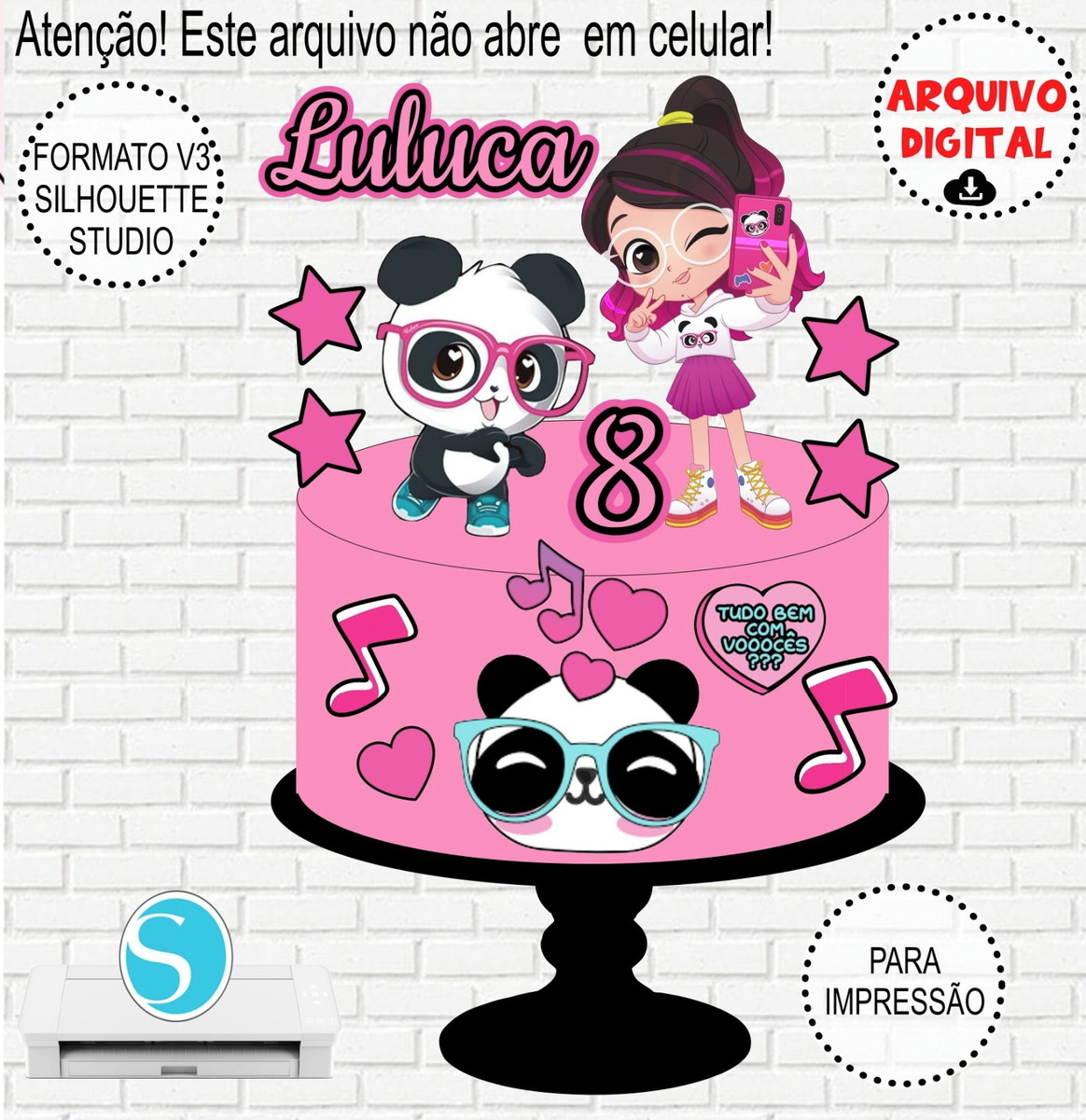 Arquivo de Corte Topo de Bolo Luluca Panda #849