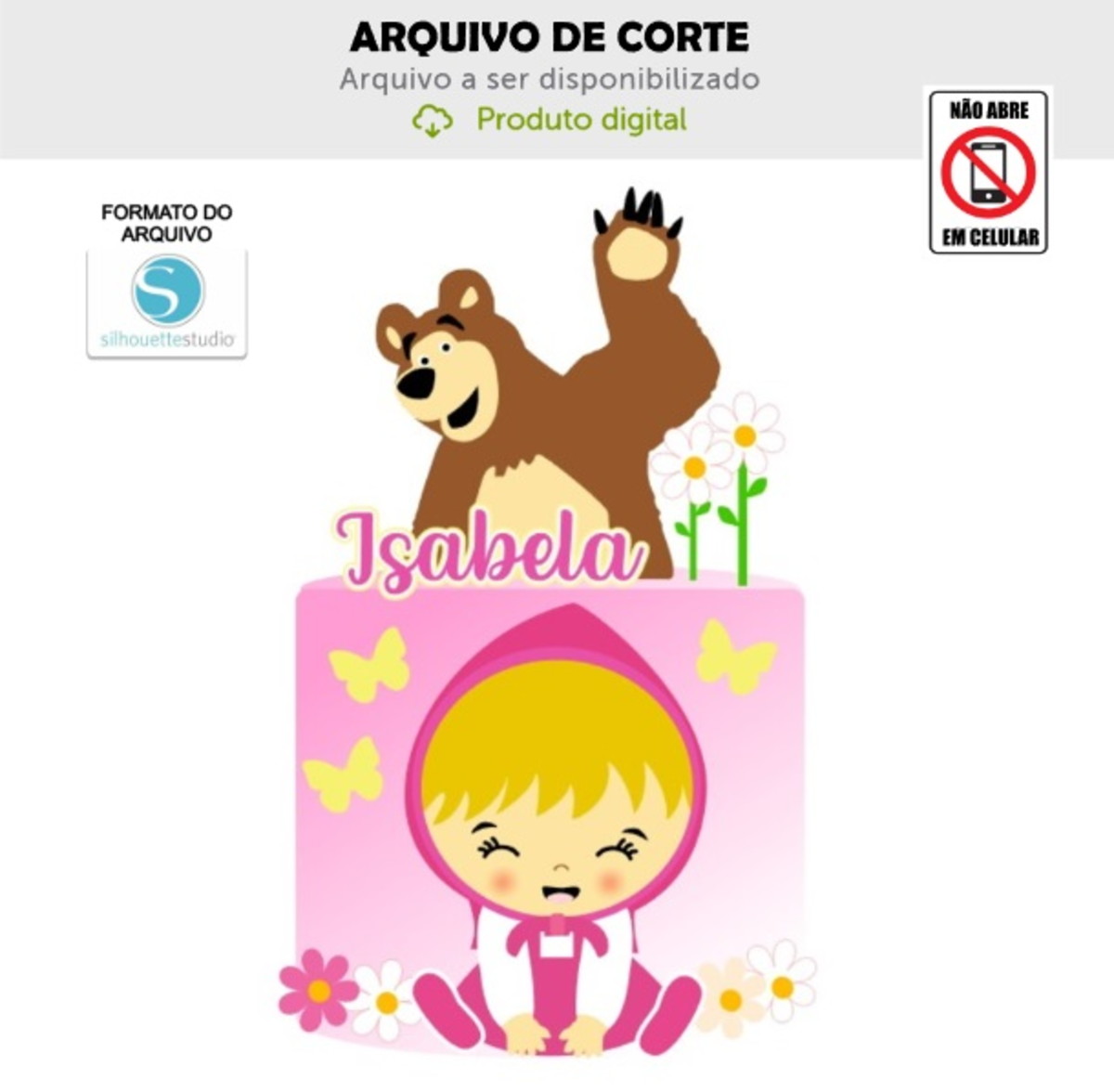 Arquivo de Corte Topo de Bolo Masha Bebê e Urso