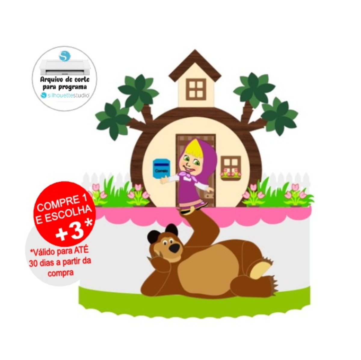Arquivo de Corte Topo de Bolo Masha e o Urso