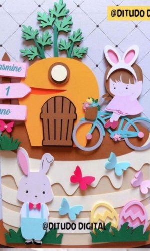 Arquivo de Corte Topo de Bolo Menina Bicicleta Páscoa Studio