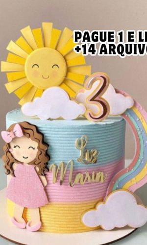 Arquivo de Corte - Topo de Bolo Menina e Arco Iris